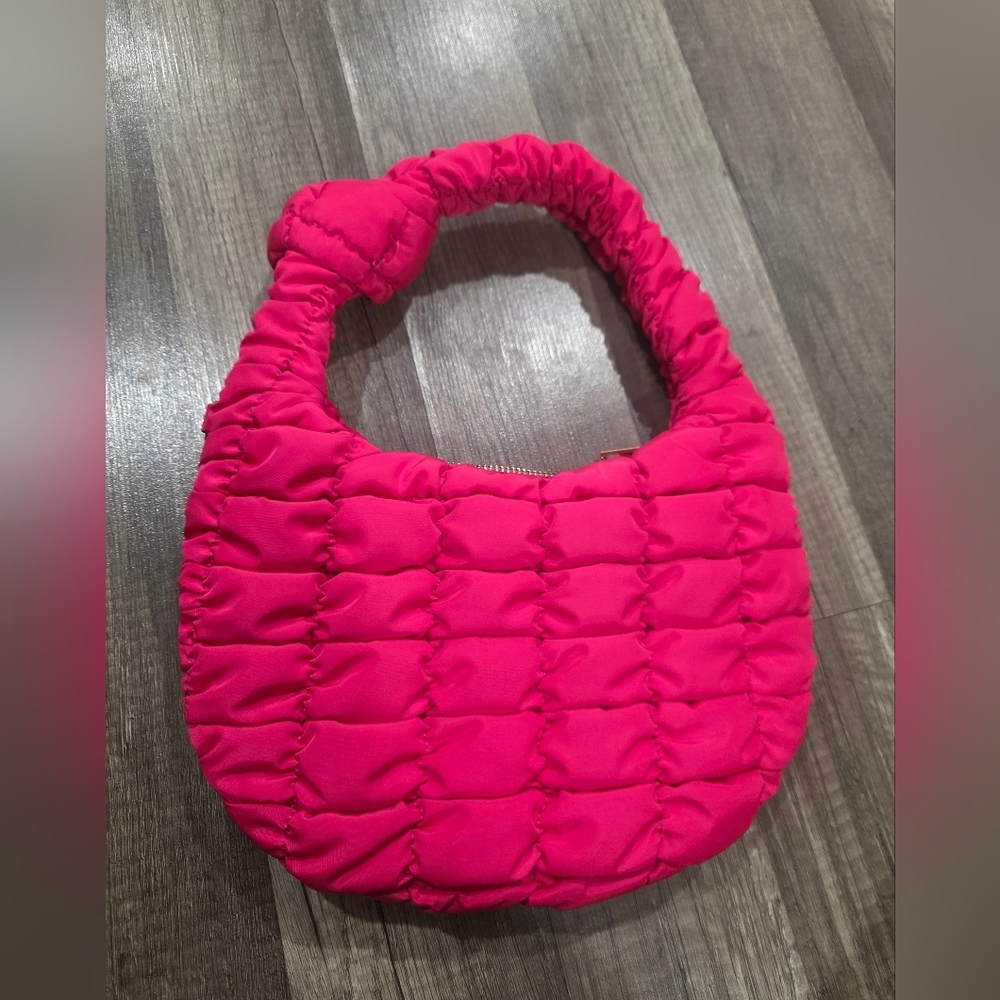 Urban Expressions Pink Wocen Nylon Bag Mini Lune Crescent Y2k Plush Purse UE - Picture 10 of 12